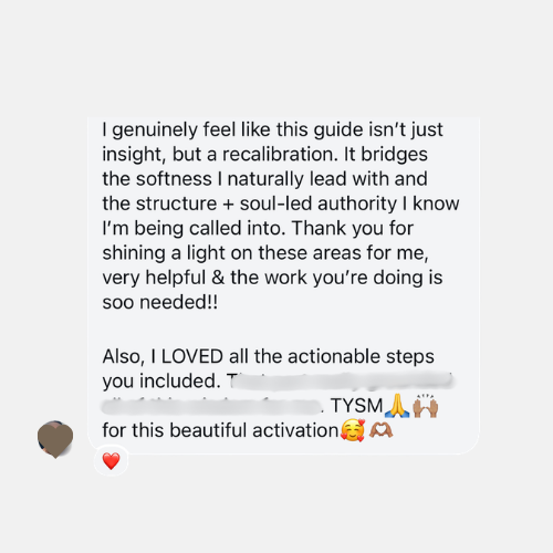 Client sharing that her personalized guide felt like a recalibration and call home